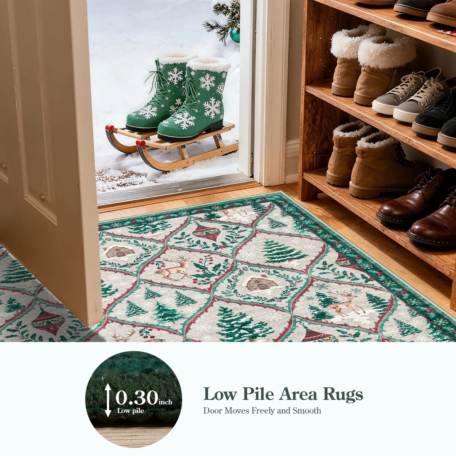 Moynesa 5'x7' Christmas Area Rug for Living Room,Cream Rug Xmas Tree Modern Rug Kitchen Rug Washable Rug
