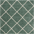 Hudson Shag Collection Area Rug - 7' Square, Green & Ivory, Modern Trellis Design, Non-Shedding & Easy Care, 2-Inch Thick Ideal for High Traffic Areas in Living Room, Bedroom (SGH281Y)