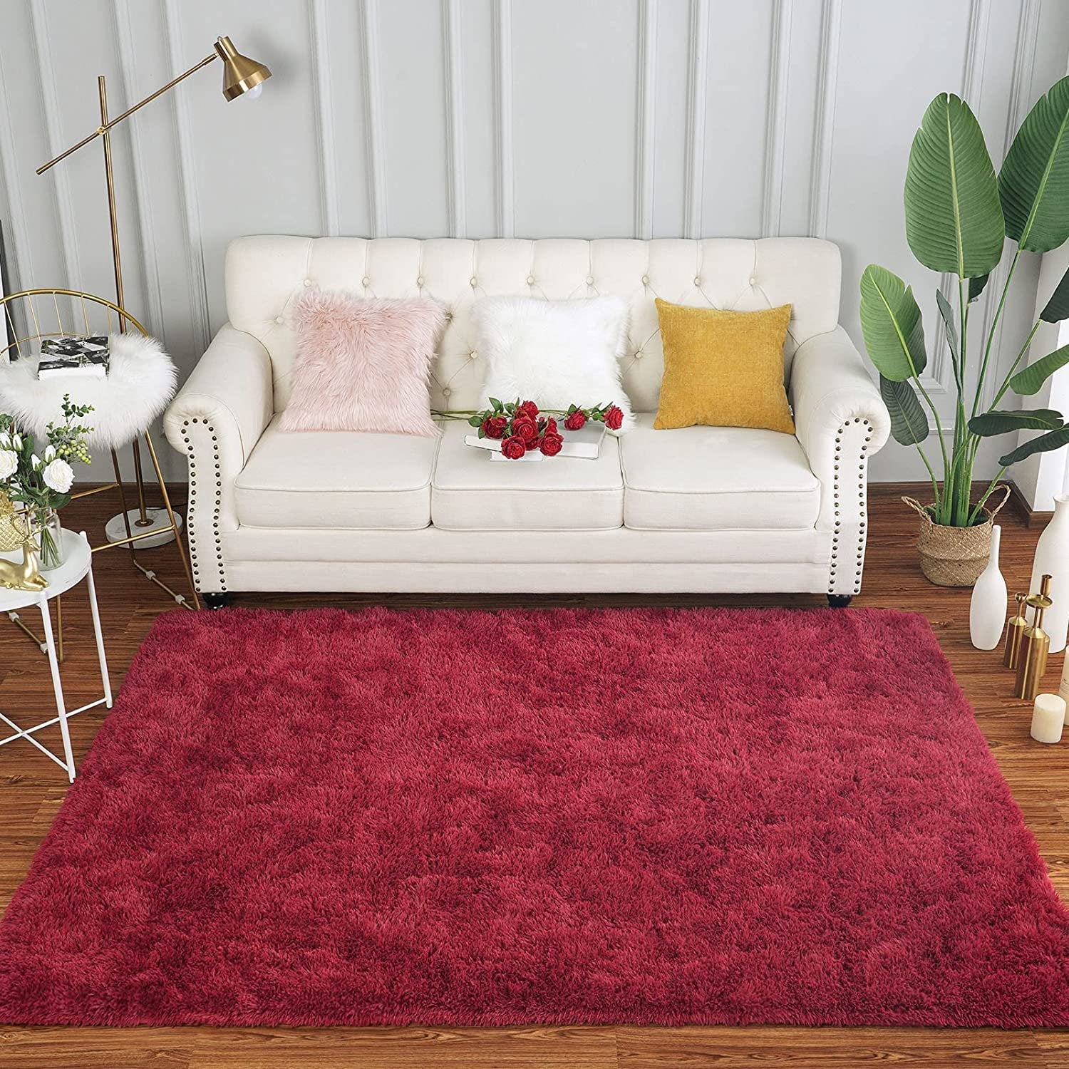 TWINNIS Shaggy Fuffly Area Rugs Super Soft Kids Carpet for Bedroom/Livingroom/Nursery Room,4’x6',Wine Red