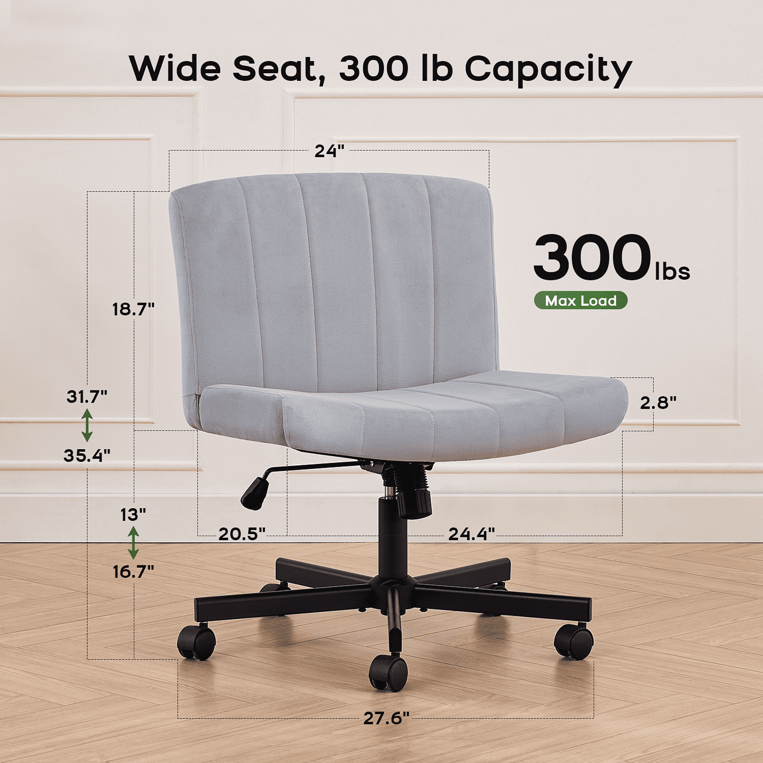 Criss Cross Chair: Modern Armless Office Chair, Desk Chair, Vanity Chair, Computer Chair for Home and Office,Grey