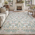 SIXHOME 10'x14' Floral Area Rug for Living Room, Washable Soft Non-Slip Traditional Carpet, Sage Green Botanical Rug for Bedroom Dining Room Home Decor Green