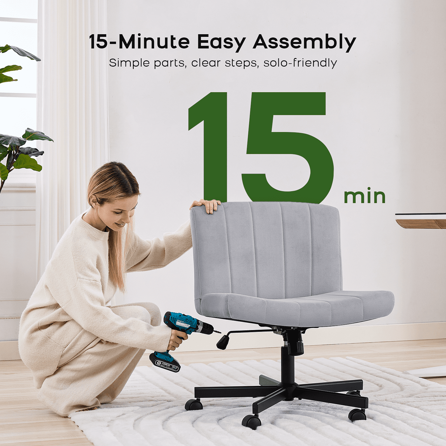 Criss Cross Chair: Modern Armless Office Chair, Desk Chair, Vanity Chair, Computer Chair for Home and Office,Grey