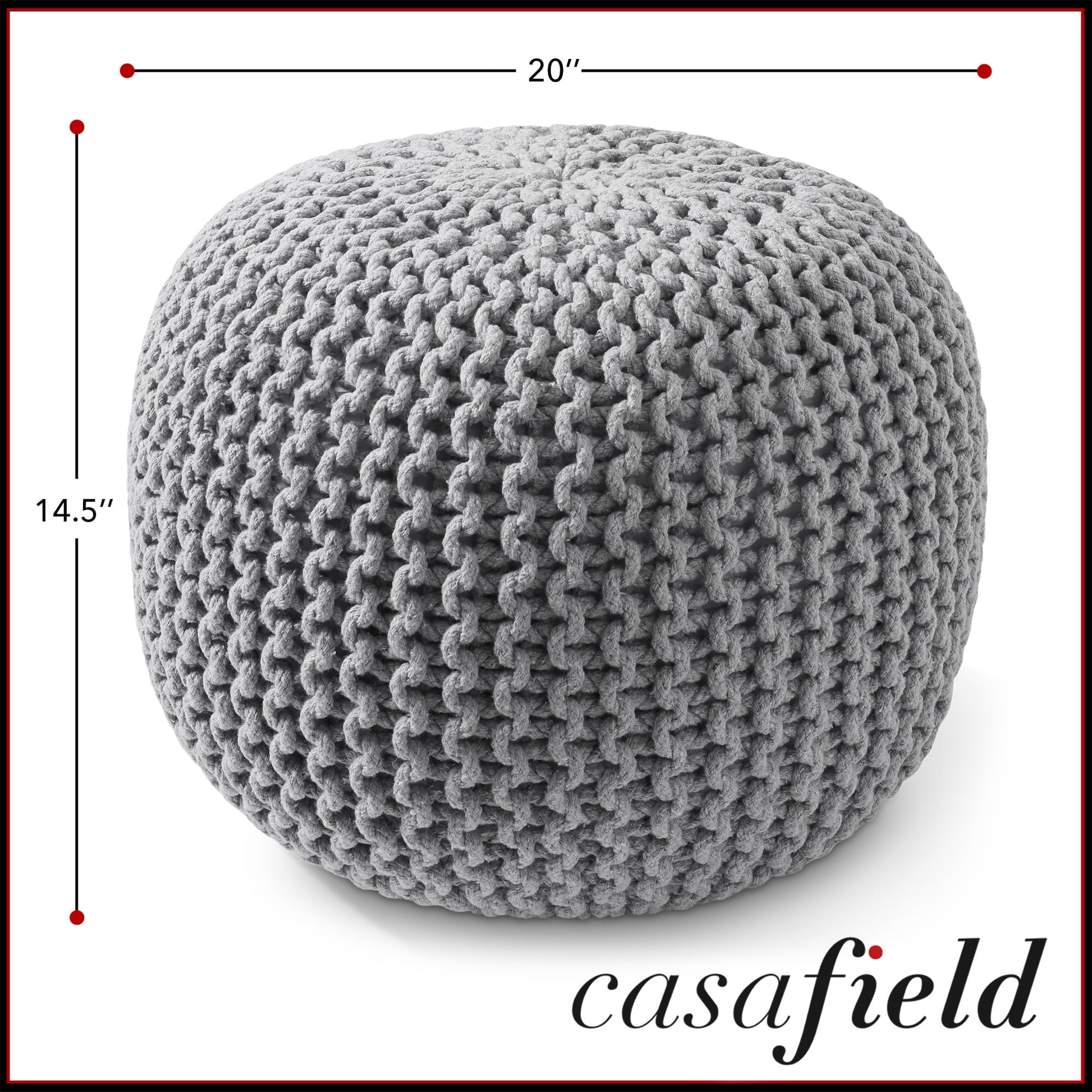 Casafield Round Pouf Ottoman, Navy Blue - 20" Dia x 14.5" High Cotton Knit Foot Stool - Boho Floor Pouffe for Living Room
