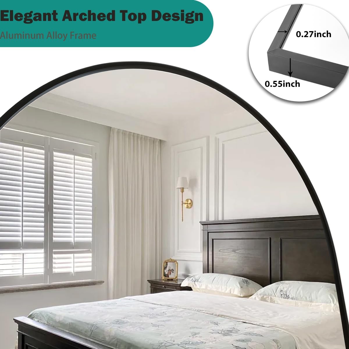 TinyTimes 65''x22'' Arched Full Length Mirror, Floor Mirror with Stand, Full Body Mirror, Wall Mirror, Modern & Contemporary Full Length Mirror, Aluminum Alloy Frame - Black