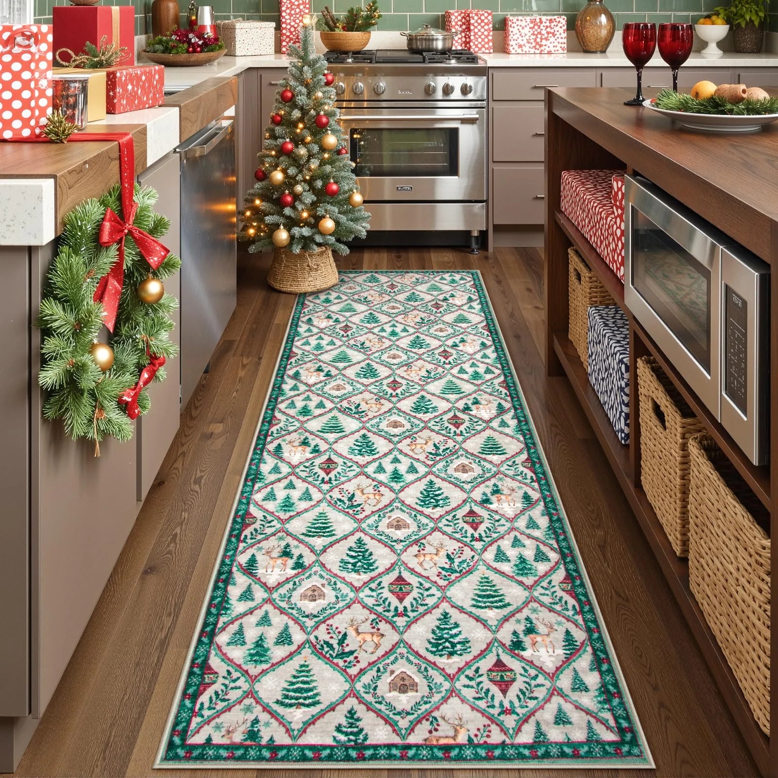 Moynesa 5'x7' Christmas Area Rug for Living Room,Cream Rug Xmas Tree Modern Rug Kitchen Rug Washable Rug