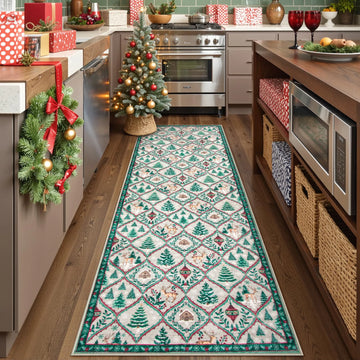 Moynesa 5'x7' Christmas Area Rug for Living Room,Cream Rug Xmas Tree Modern Rug Kitchen Rug Washable Rug