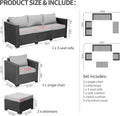 Outdoor Wicker Furniture Couch Set 5 Pieces, Patio Furniture Sectional Sofa with Royal Blue Cushions and Furniture Covers, Black Rattan