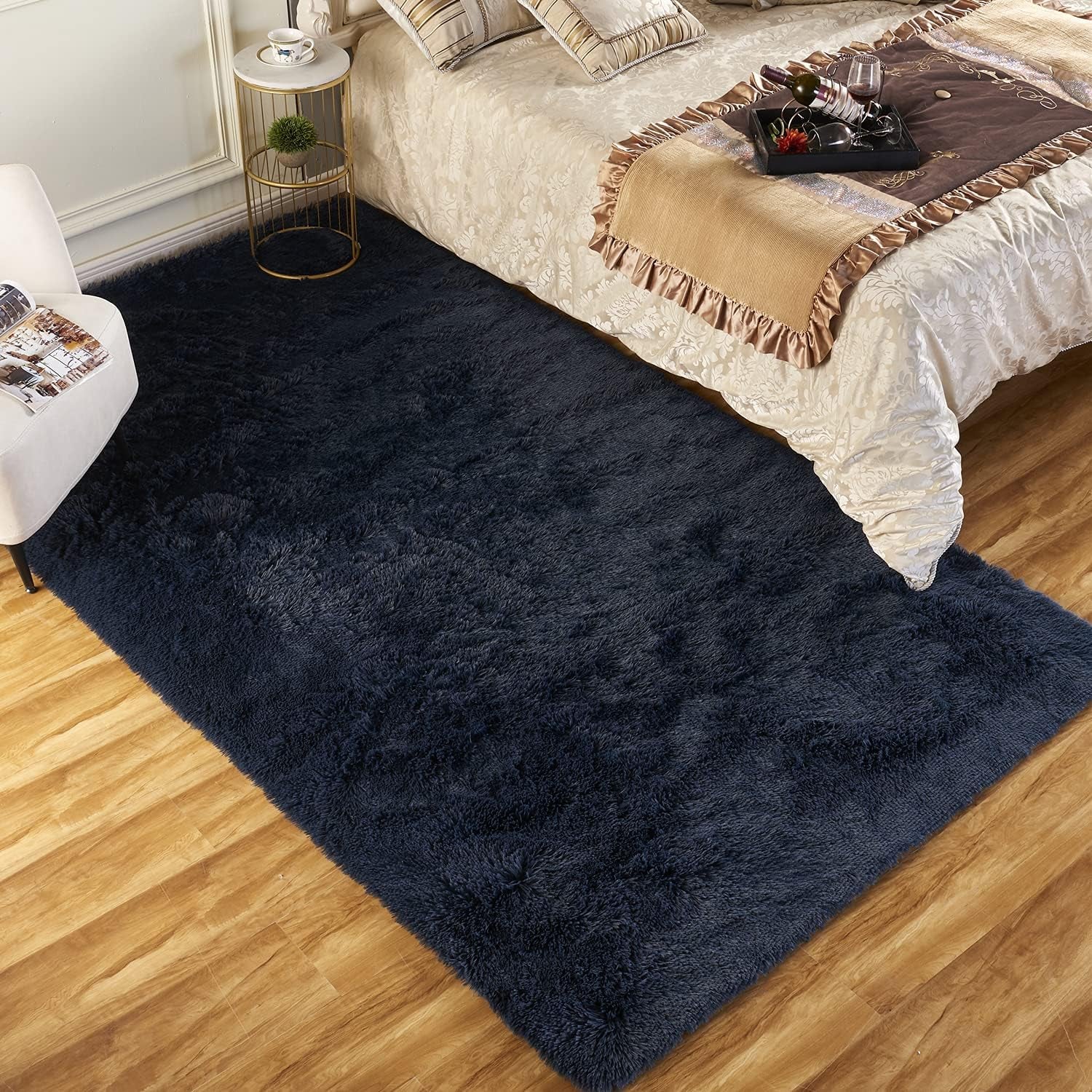 Area Rugs for Bedroom Living Room Nursery Room, 5Ft X 7Ft Navy Blue Fluffy Carpet for Teens Room, Shaggy Clearance Fuzzy Plush Throw Rug for Dorm
