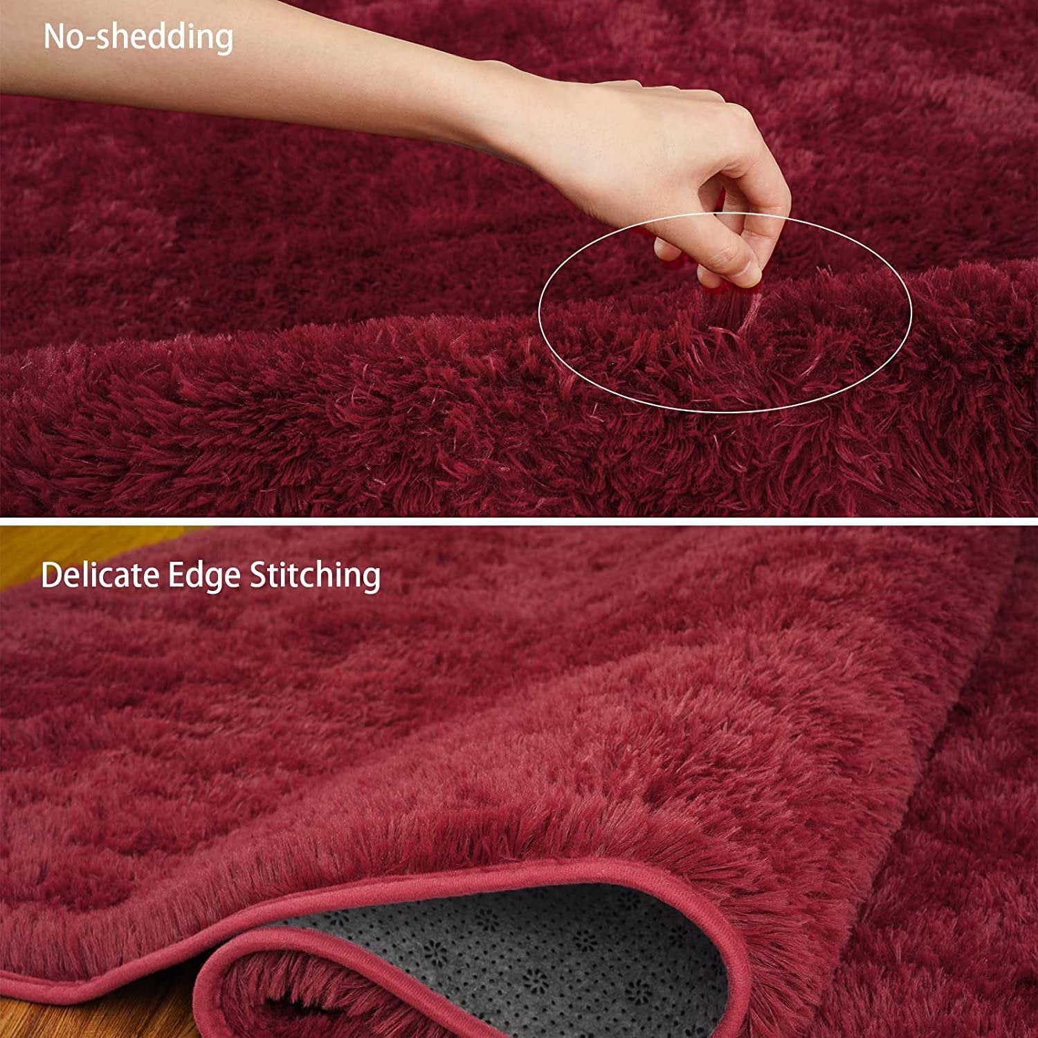 TWINNIS Shaggy Fuffly Area Rugs Super Soft Kids Carpet for Bedroom/Livingroom/Nursery Room,4’x6',Wine Red