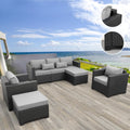 Outdoor Wicker Furniture Couch Set 5 Pieces, Patio Furniture Sectional Sofa with Royal Blue Cushions and Furniture Covers, Black Rattan