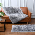 ISEAU Soft Faux Fur Fluffy Area Rug, Luxury Fuzzy Sheepskin Carpet Rugs for Bedroom Living Room, Shaggy Silky Plush Carpet Bedside Rug Floor Mat, 2ft x 4ft, Gray