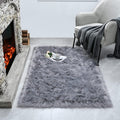 ISEAU Soft Faux Fur Fluffy Area Rug, Luxury Fuzzy Sheepskin Carpet Rugs for Bedroom Living Room, Shaggy Silky Plush Carpet Bedside Rug Floor Mat, 2ft x 4ft, Gray