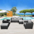 Outdoor Wicker Furniture Couch Set 5 Pieces, Patio Furniture Sectional Sofa with Royal Blue Cushions and Furniture Covers, Black Rattan