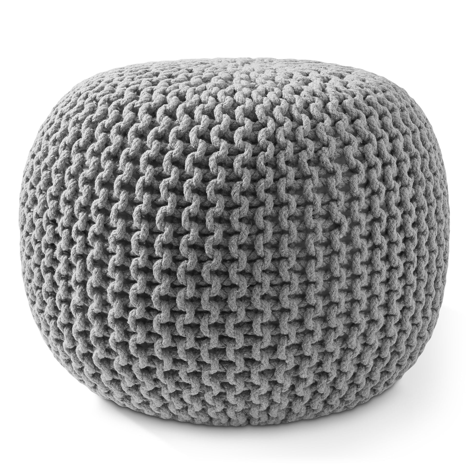 Casafield Round Pouf Ottoman, Navy Blue - 20" Dia x 14.5" High Cotton Knit Foot Stool - Boho Floor Pouffe for Living Room
