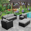 Outdoor Wicker Furniture Couch Set 5 Pieces, Patio Furniture Sectional Sofa with Royal Blue Cushions and Furniture Covers, Black Rattan