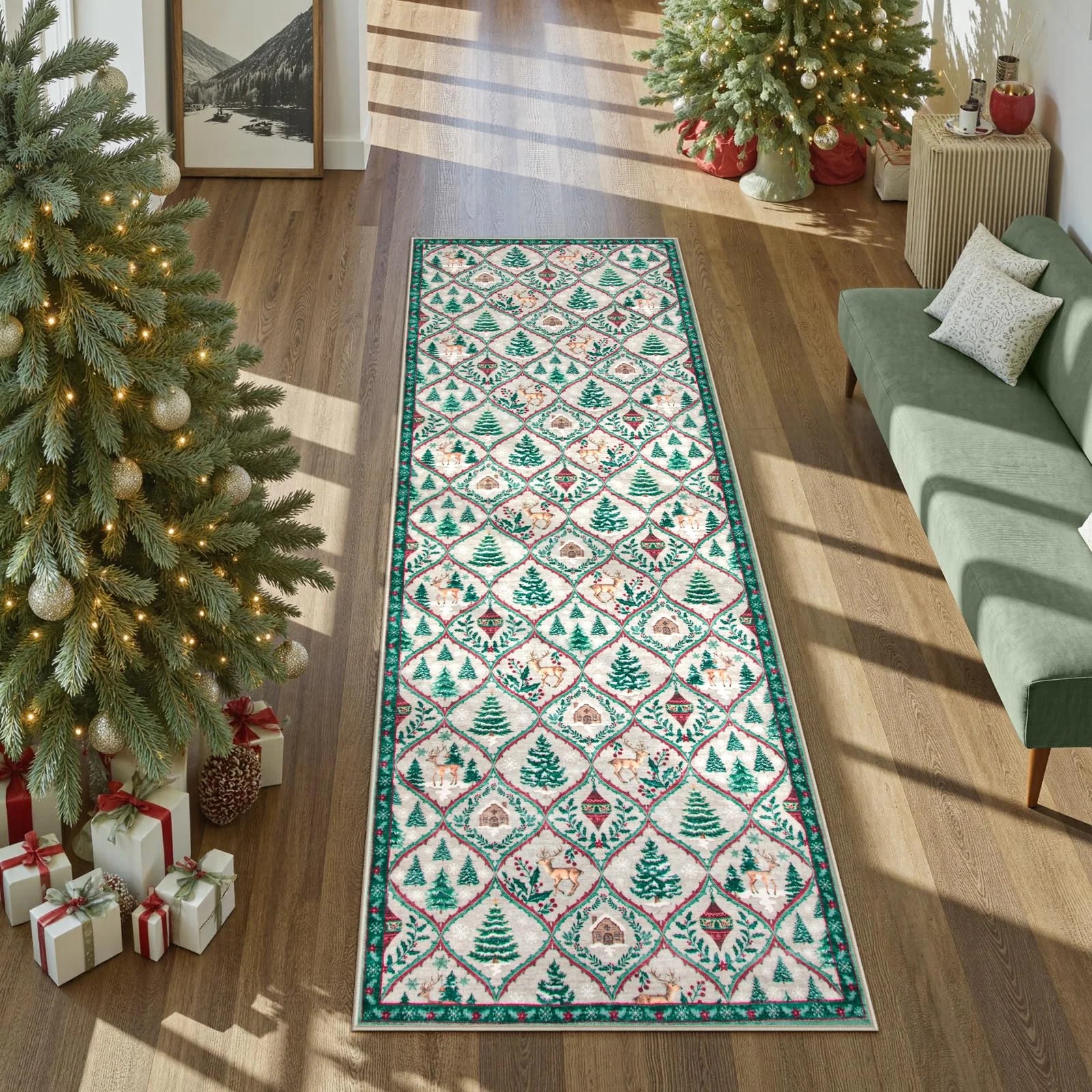 Moynesa 5'x7' Christmas Area Rug for Living Room,Cream Rug Xmas Tree Modern Rug Kitchen Rug Washable Rug