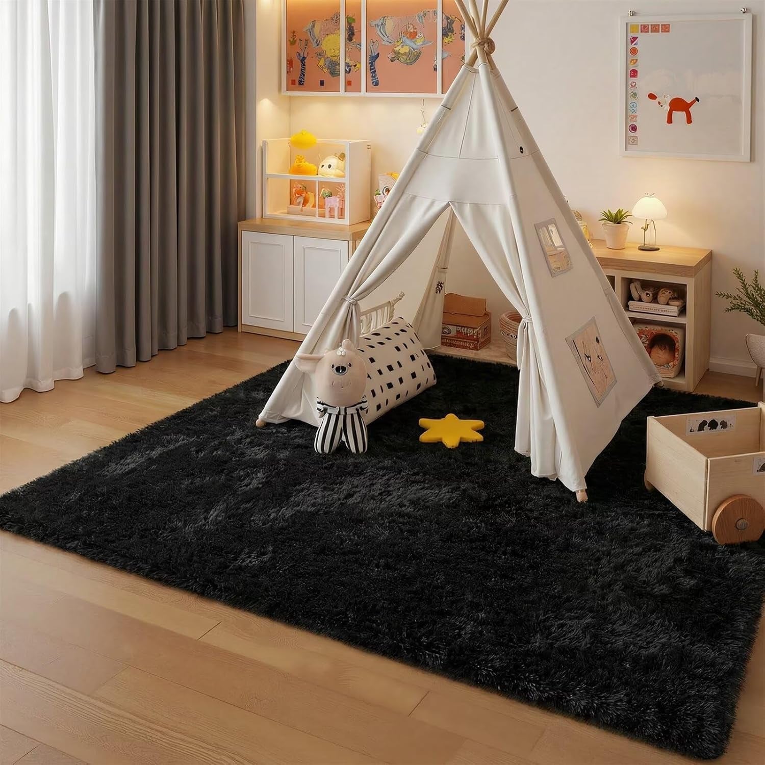 Junovo Ultra Soft Area Rugs 3x5 Feet Fluffy Carpets for Bedroom Kids Girls Boys Baby Living Room Shaggy Floor Nursery Rug Home Decor Mats, Navy Blue