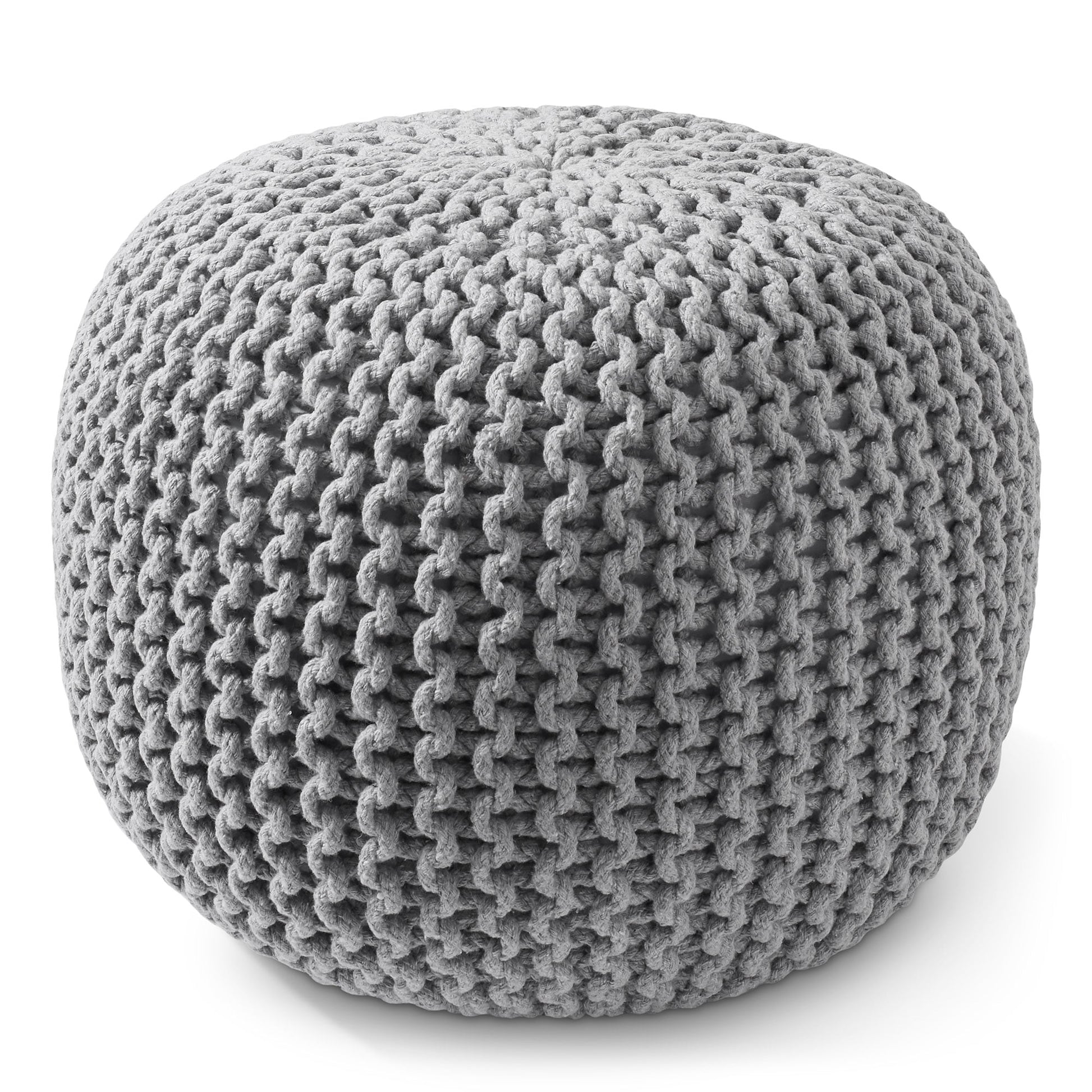 Casafield Round Pouf Ottoman, Navy Blue - 20" Dia x 14.5" High Cotton Knit Foot Stool - Boho Floor Pouffe for Living Room