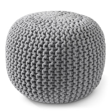 Casafield Round Pouf Ottoman, Navy Blue - 20" Dia x 14.5" High Cotton Knit Foot Stool - Boho Floor Pouffe for Living Room