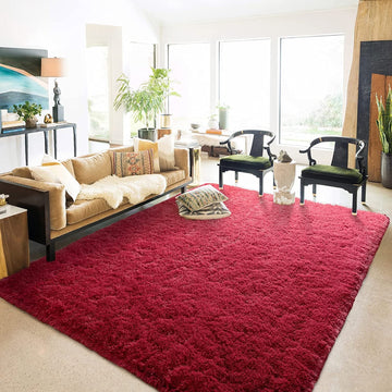 TWINNIS Shaggy Fuffly Area Rugs Super Soft Kids Carpet for Bedroom/Livingroom/Nursery Room,4’x6',Wine Red
