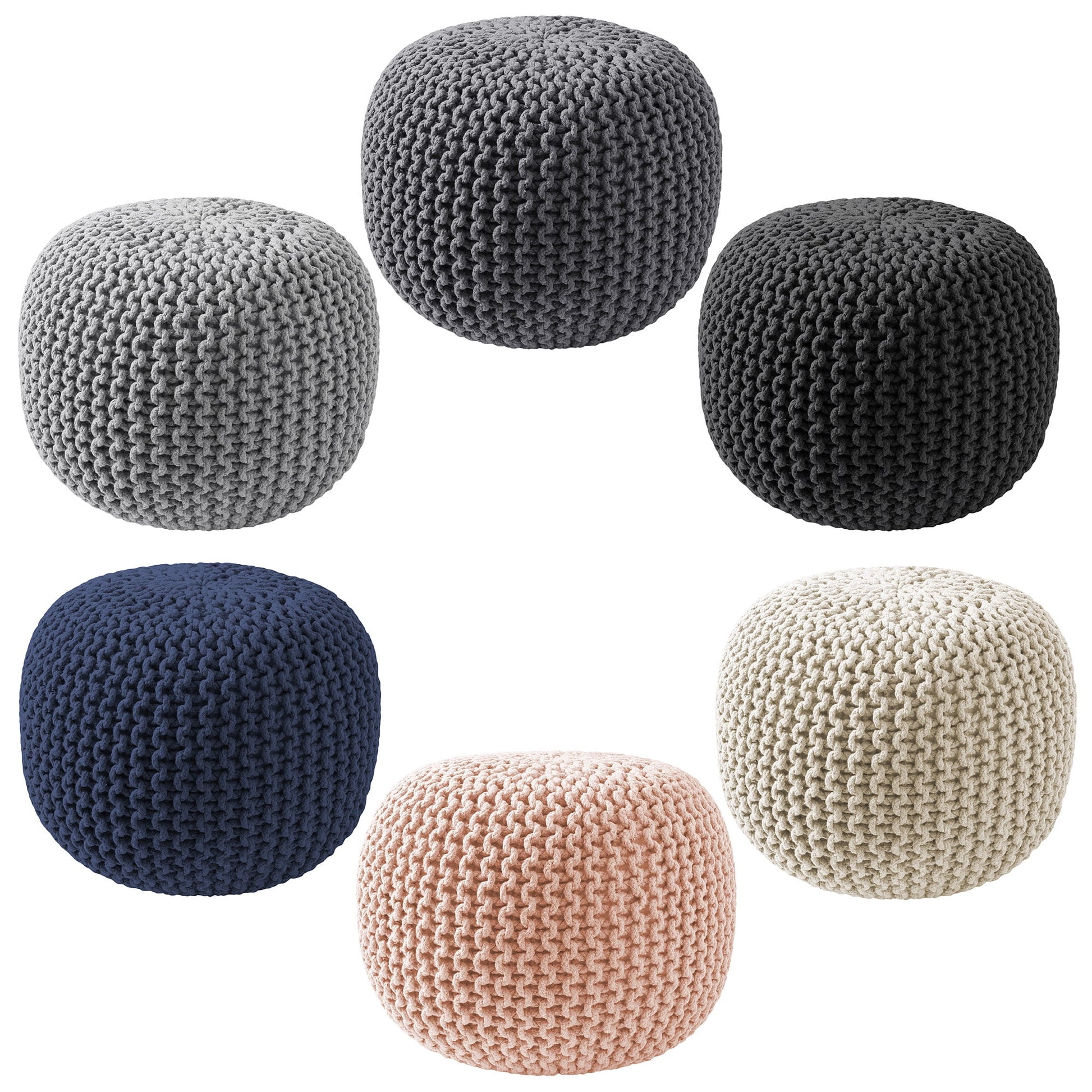 Casafield Round Pouf Ottoman, Navy Blue - 20" Dia x 14.5" High Cotton Knit Foot Stool - Boho Floor Pouffe for Living Room