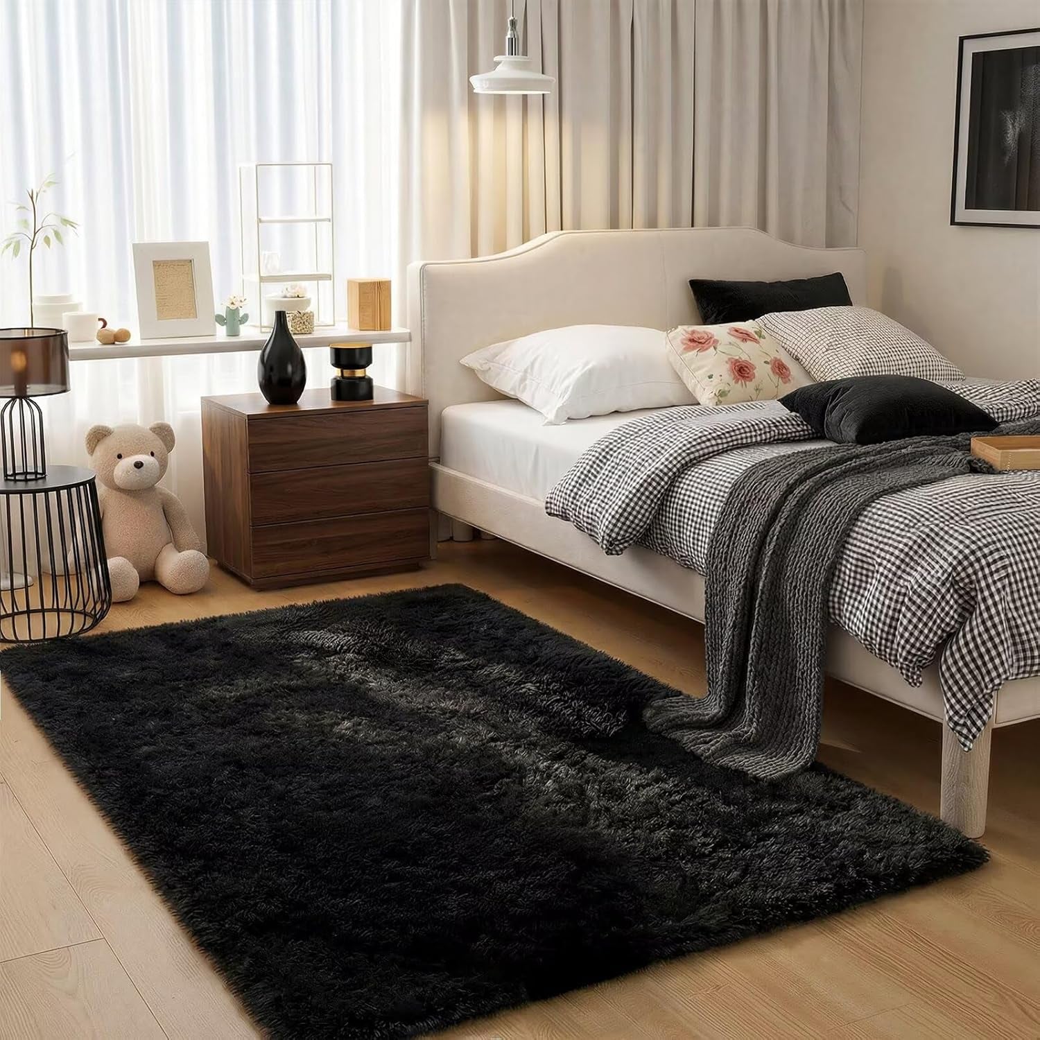 Junovo Ultra Soft Area Rugs 3x5 Feet Fluffy Carpets for Bedroom Kids Girls Boys Baby Living Room Shaggy Floor Nursery Rug Home Decor Mats, Navy Blue
