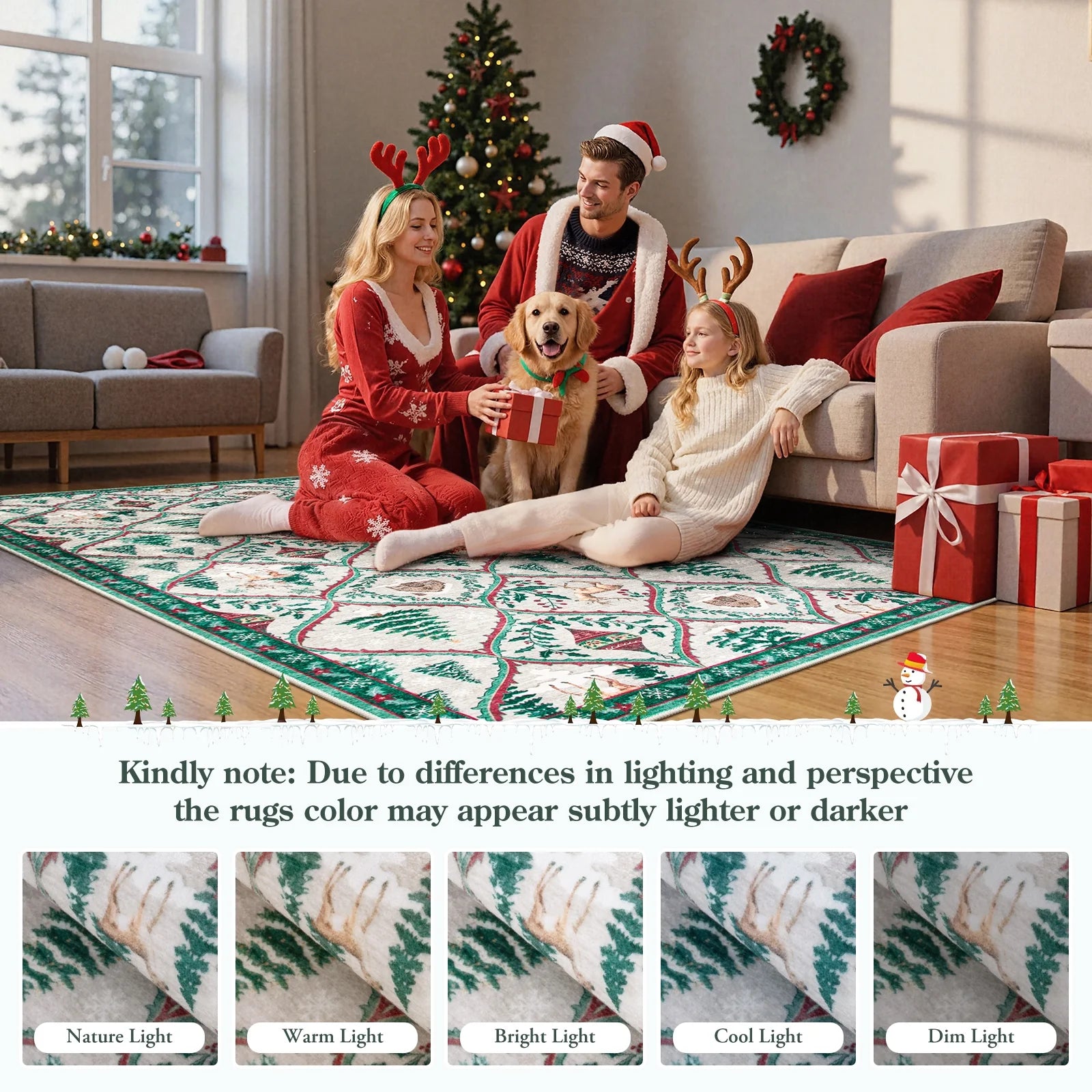Moynesa 5'x7' Christmas Area Rug for Living Room,Cream Rug Xmas Tree Modern Rug Kitchen Rug Washable Rug
