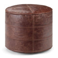 Connor Boho Round Pouf in Distressed Brown Genuine Leather
