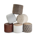 Connor Boho Round Pouf in Distressed Brown Genuine Leather
