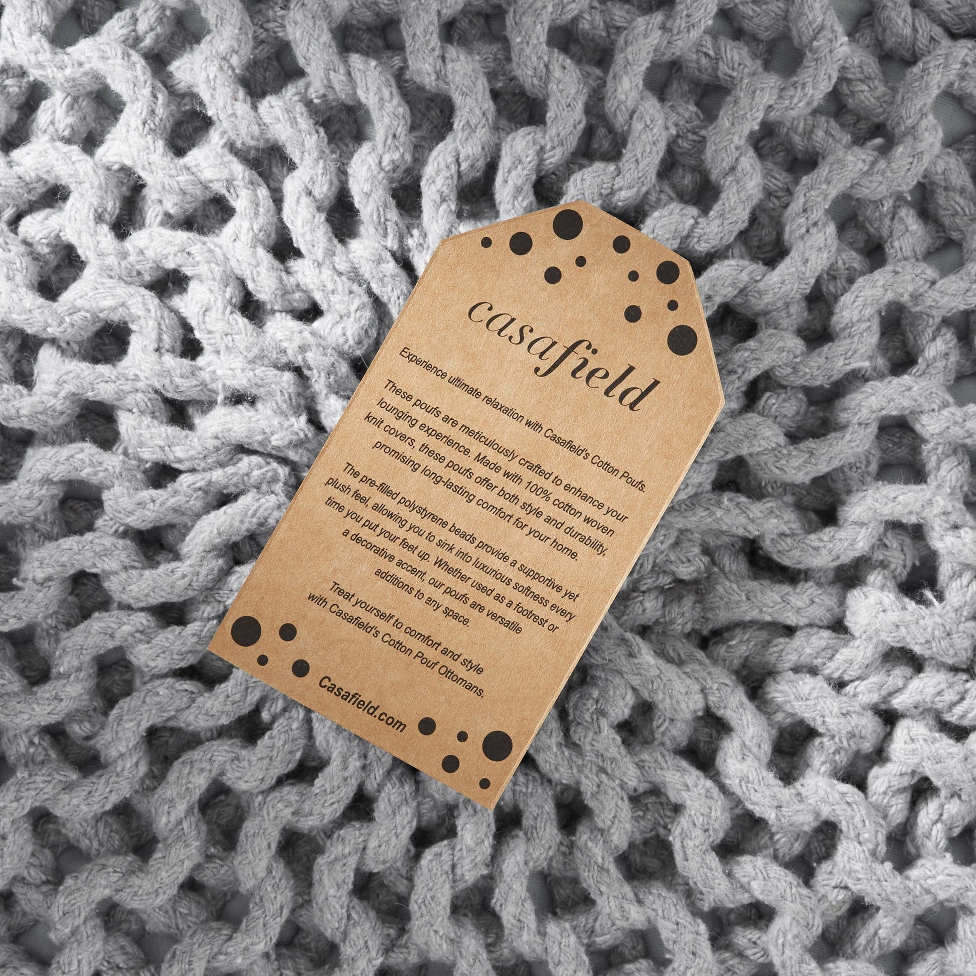 Casafield Round Pouf Ottoman, Navy Blue - 20" Dia x 14.5" High Cotton Knit Foot Stool - Boho Floor Pouffe for Living Room