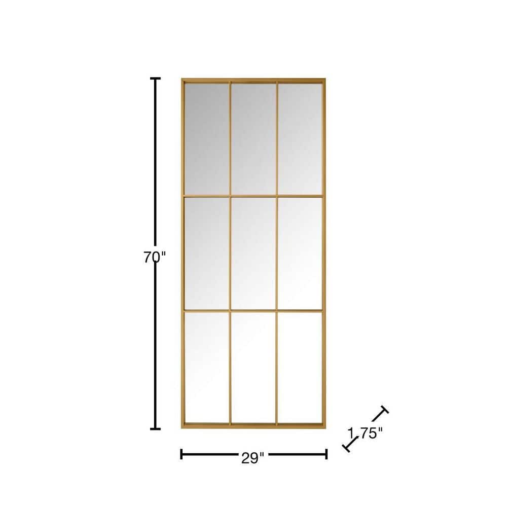 Oversized Gold Metal Frame Windowpane Classic Floor Mirror (70 in. H x 29 in. W)